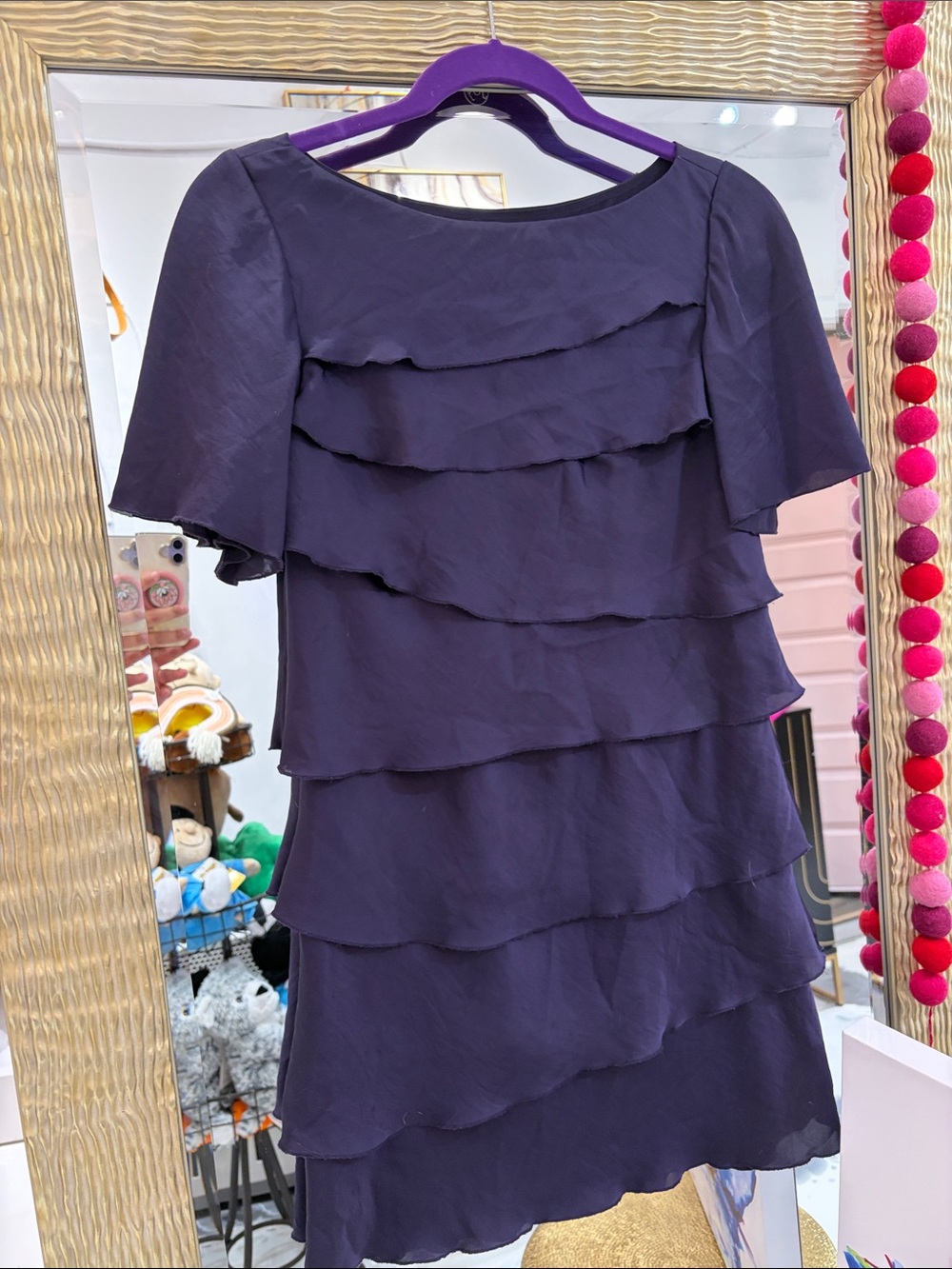 Banana Republic Purple Layered Ruffle Short-Sleeve Dress